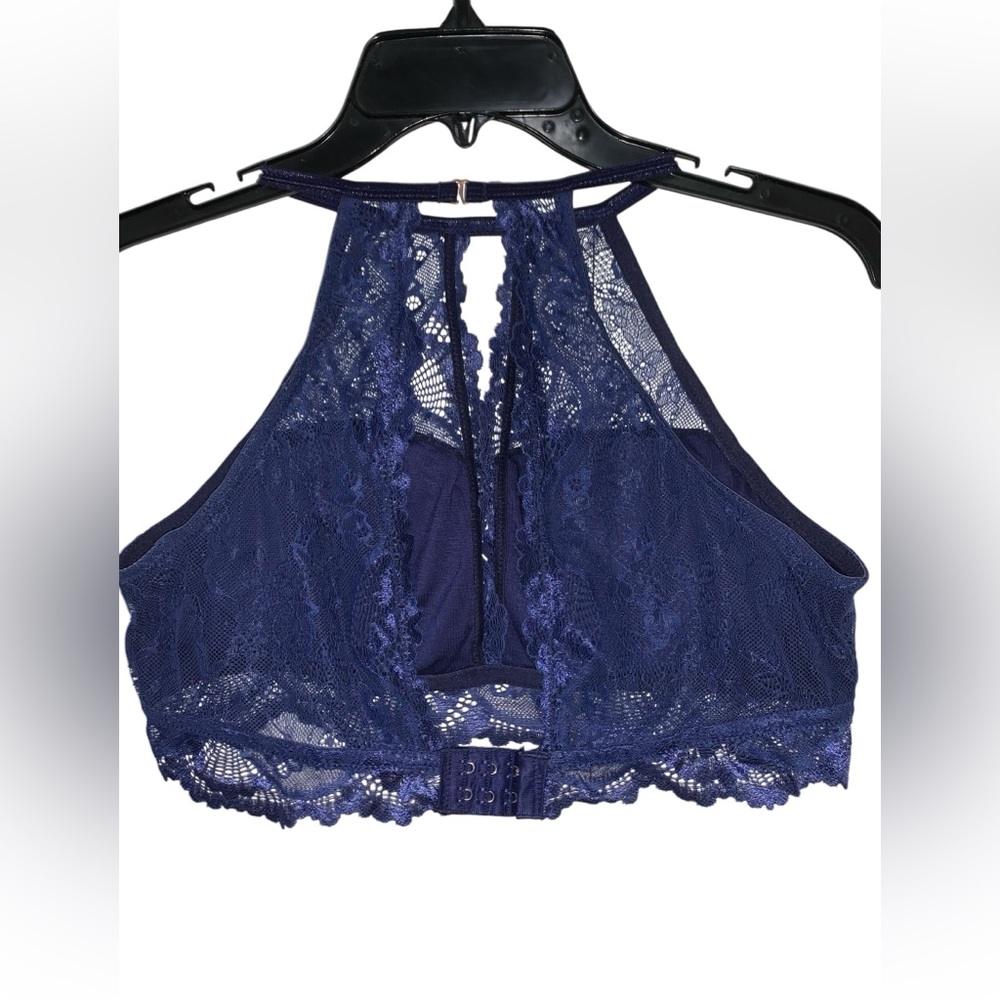 Shekini Halter Lace Bra with Padding Blue Size L - Picture 4 of 8